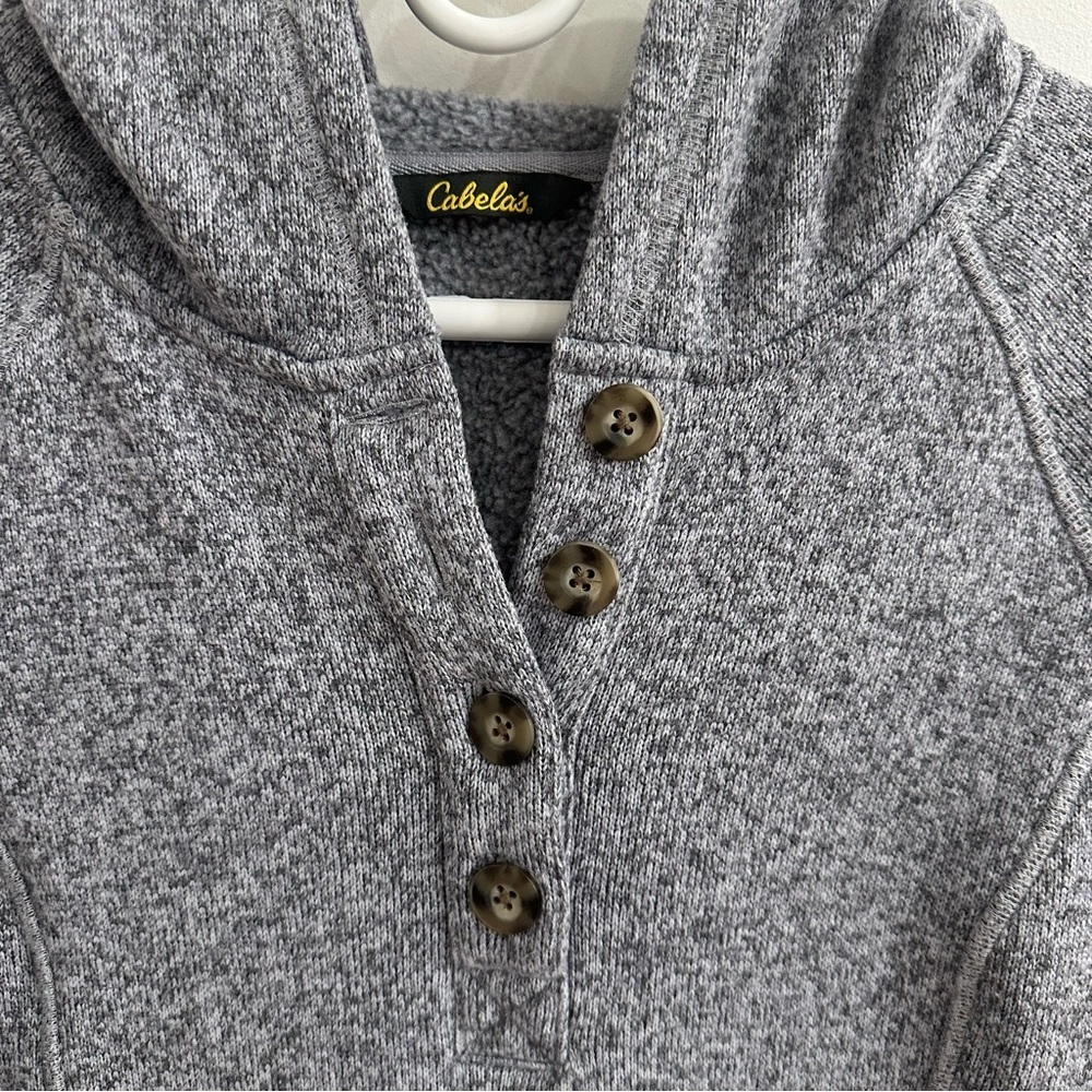 Cabela's Gray Heathered Button Neck Fleece Hoodie Pullover L - Picture 3 of 10